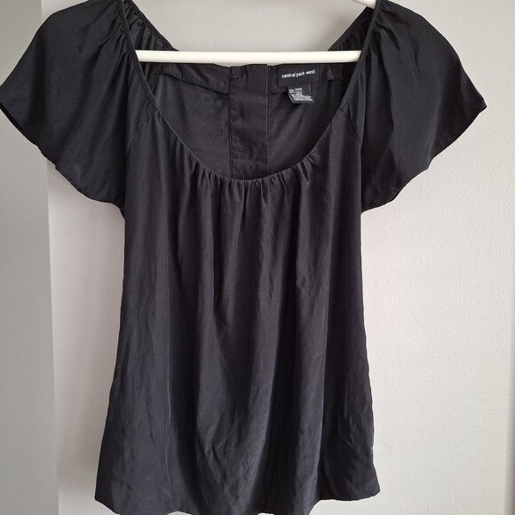 Central Park West Black Silk Short Sleeve Top - Picture 5 of 6